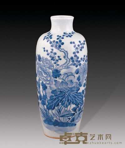 清 青花花卉瓶 高27cm
